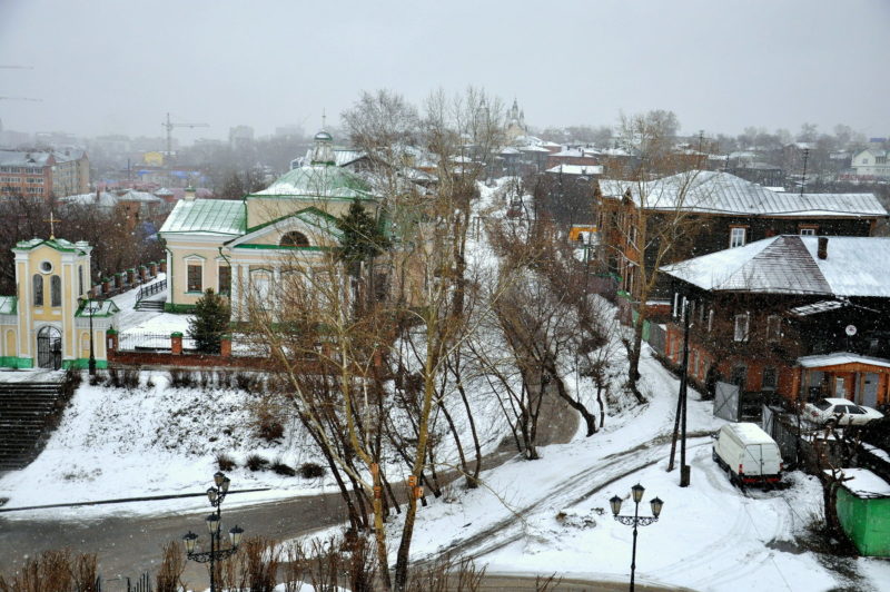 Вид на город Томск с высоты птичьего полёта в разные сезоны